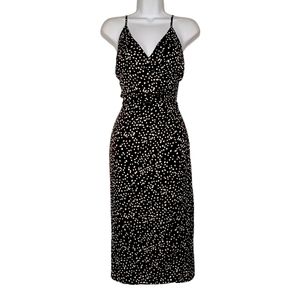 VINE & LOVE Cream Mini Polka Dot Print Sleeveless Midi Black Dress Small